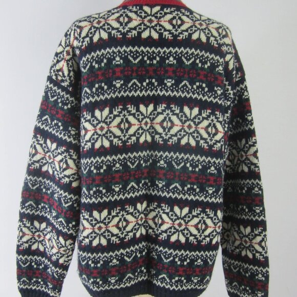 Vtg Alps Womens L Red Green Navy White Wool Nordic Cardigan Sweater Holiday Ski - Picture 12 of 14